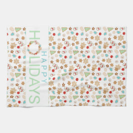 クリスマスクッキーパターン（の模様が）あるハッピーホリデー キッチンタオル