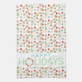 クリスマスクッキーパターン(の模様が)あるハッピーホリデー キッチンタオル (縦)