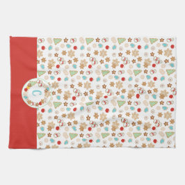 クリスマスクッキーパターン（モノグラム付き） キッチンタオル