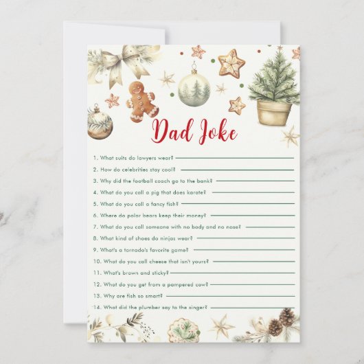 クリスマスクッキーパパジョークベビーシャワーゲームカード 招待状 (正面)