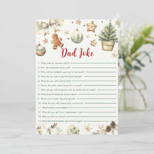 クリスマスクッキーパパジョークベビーシャワーゲームカード 招待状 (スタンド正面)