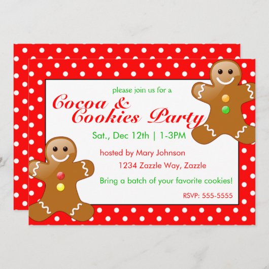 クリスマスクッキーパーティージンジャーパン水玉模様 招待状 (正面/裏面)