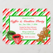 クリスマスクッキーパーティージンジャーブレッドマンストライプ 招待状 (正面/裏面)