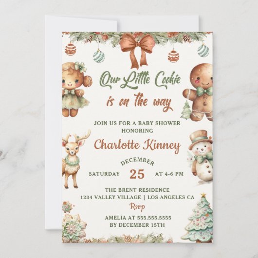 クリスマスクッキーパーティーベビーシャワー 招待状 (正面)