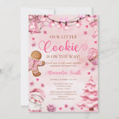 クリスマスクッキーピンクジンジャーブレッド赤ちゃんシャワー 招待状 (正面)