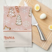 クリスマスクッキーピンクモノグラム キッチンタオル (四つ折り)