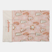 クリスマスクッキーピンクモノグラム キッチンタオル (横)