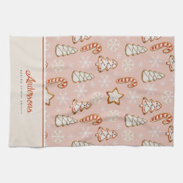 クリスマスクッキーピンクモノグラム キッチンタオル