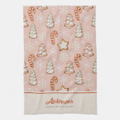 クリスマスクッキーピンクモノグラム キッチンタオル (縦)