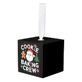 クリスマスクッキーベーキングクルー家族クリスマス キューブオーナメント (正面アングル)