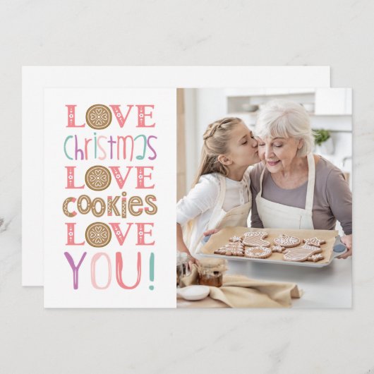 クリスマスクッキーベーキングファミリーフォトホリデー カード (正面/裏面)