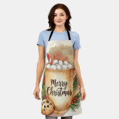 クリスマスクッキーホリーフェスティブココア エプロン (着用した状態)