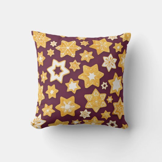 クリスマスクッキーリースと深いプラム背景 クッション (正面)