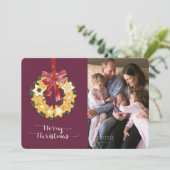 クリスマスクッキーリースと深いプラム背景 シーズンカード (スタンド正面)