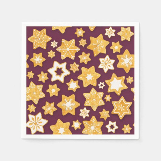 クリスマスクッキーリースと深いプラム背景 スタンダードカクテルナプキン (正面)