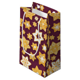 クリスマスクッキーリースと深いプラム背景 スモールペーパーバッグ
