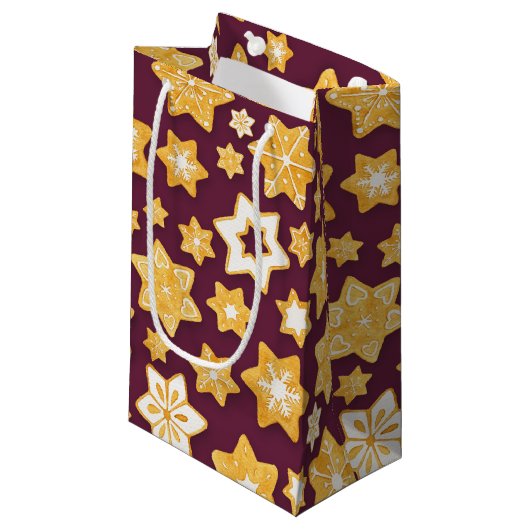 クリスマスクッキーリースと深いプラム背景 スモールペーパーバッグ (正面アングル)