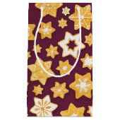 クリスマスクッキーリースと深いプラム背景 スモールペーパーバッグ (正面)