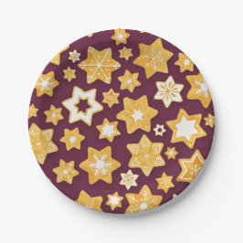 クリスマスクッキーリースと深いプラム背景 ペーパープレート
