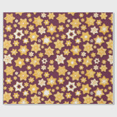 クリスマスクッキーリースと深いプラム背景 ラッピングペーパー (フラット)