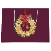 クリスマスクッキーリースと深いプラム背景 ラージペーパーバッグ (正面)