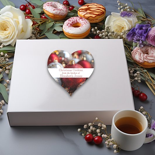 クリスマスクッキーレッドシルバーグリッターオーナメント ハートシール