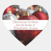 クリスマスクッキーレッドシルバーグリッターオーナメント ハートシール (正面)
