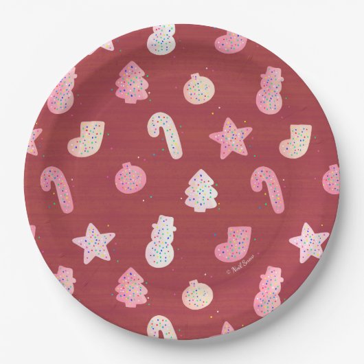 クリスマスクッキーレッド紙プレート ペーパープレート (正面)