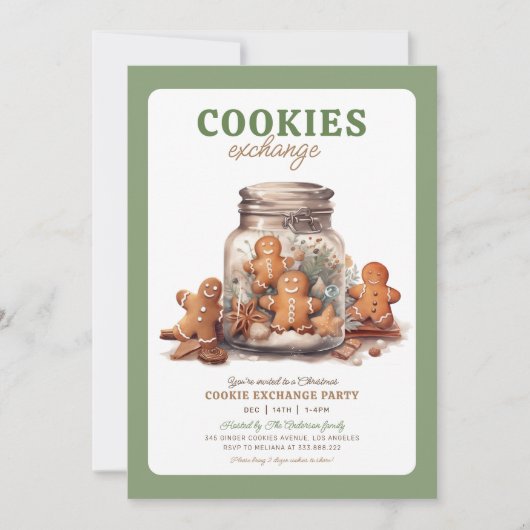 クリスマスクッキー交換の招待ホリデーパーティー 招待状 (正面)