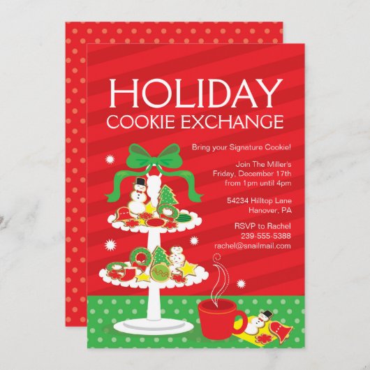 クリスマスクッキー交換ディナーパーティの招待状 招待状 (正面/裏面)