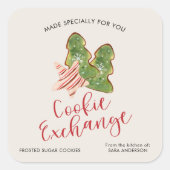 クリスマスクッキー交換トレンディー水色 スクエアシール (正面)