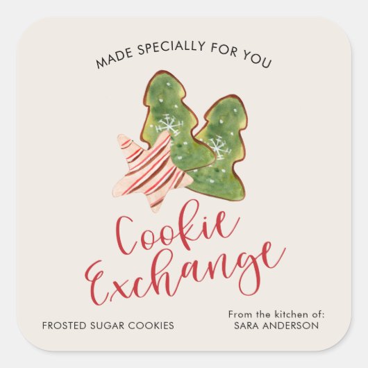 クリスマスクッキー交換トレンディー水色 スクエアシール (正面)