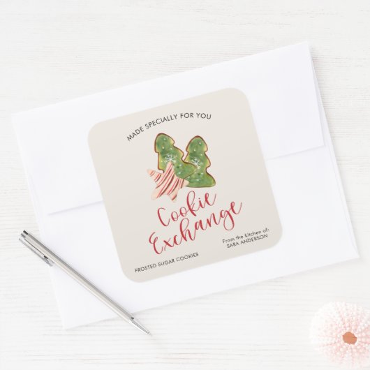 クリスマスクッキー交換トレンディー水色 スクエアシール (封筒)