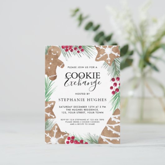 クリスマスクッキー交換パーティの招待状 ポストカード (スタンド正面)