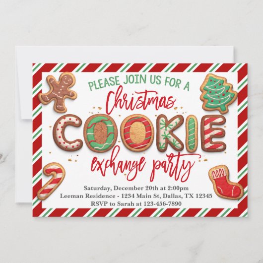 クリスマスクッキー交換パーティの招待状 招待状 (正面)