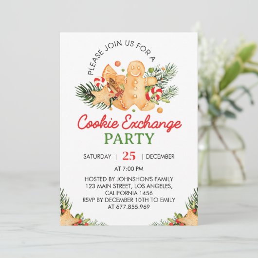 クリスマスクッキー交換パーティの招待状 招待状 (スタンド正面)