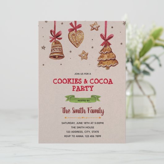 クリスマスクッキー交換パーティの招待状 招待状 (スタンド正面)