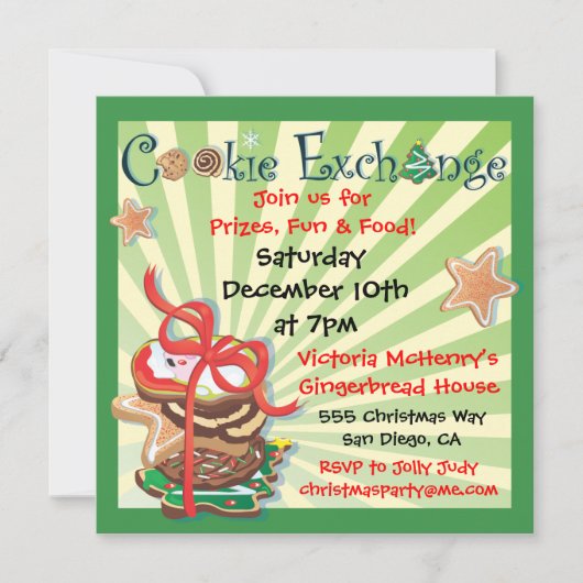 クリスマスクッキー交換パーティの招待状 招待状 (正面)
