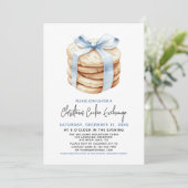 クリスマスクッキー交換パーティーかわいいブルーボウ 招待状 (スタンド正面)