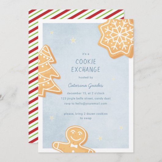 クリスマスクッキー交換パーティーかわいいホリデースワップ 招待状 (正面/裏面)