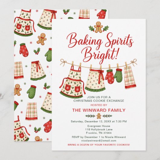 クリスマスクッキー交換パーティーで盛り上がろう Baking Spirits Bright 招待状 (正面/裏面)