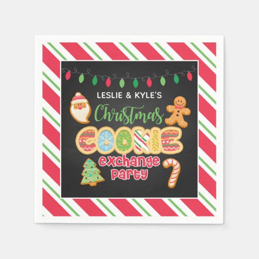 クリスマスクッキー交換パーティーナプキン – ブラックBkd スタンダードカクテルナプキン (正面)
