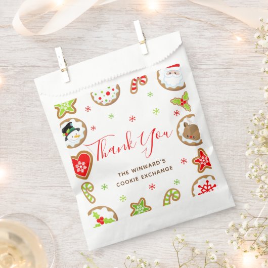 クリスマスクッキー交換パーティーレッドのお礼 フェイバーバッグ (クリップ留めされた状態)