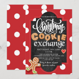 クリスマスクッキー交換パーティーレッドポルカドット 招待状