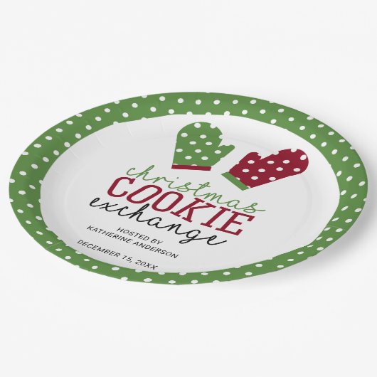 クリスマスクッキー交換パーティー水玉模様緑 ペーパープレート (アングル)