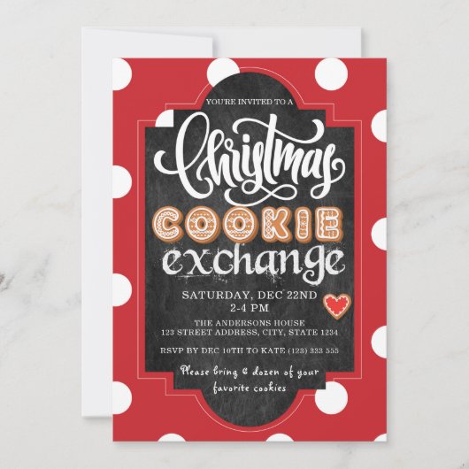 クリスマスクッキー交換パーティー赤 招待状 (正面)
