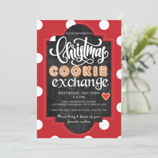 クリスマスクッキー交換パーティー赤 招待状 (スタンド正面)