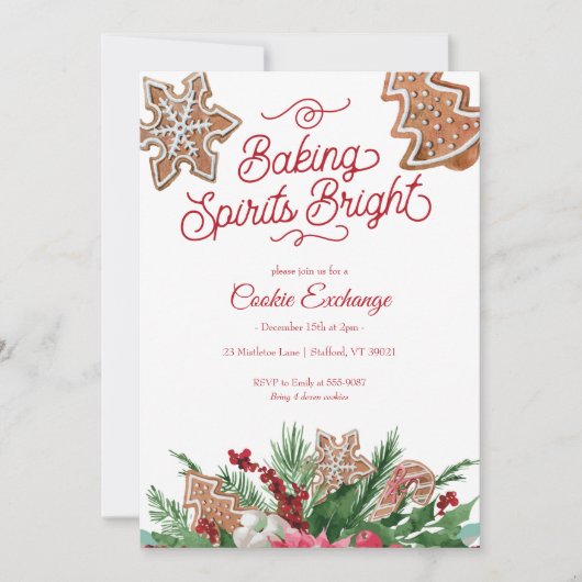 クリスマスクッキー交換ベーキングスピリッツ明るい 招待状 (正面)