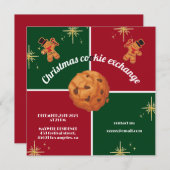 クリスマスクッキー交換生姜の男の子緑 招待状 (正面/裏面)
