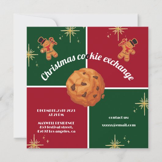 クリスマスクッキー交換生姜の男の子緑 招待状 (正面)